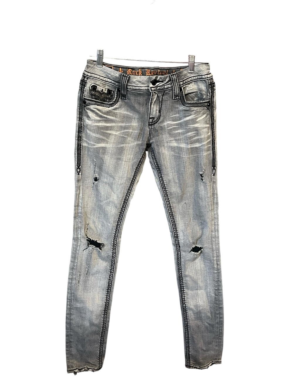 Rock Revival Betty Skinny Jeans Women’s 27 Gray Distressed Stretch Low Rise